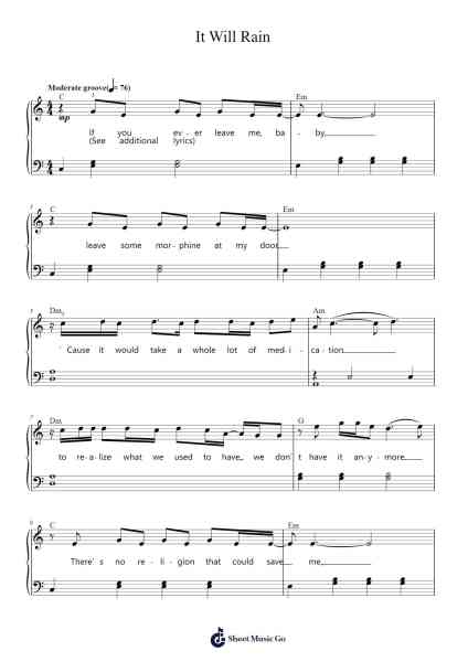 It Will Rain Sheet Music by Bruno Mars-Arr.Turdrea