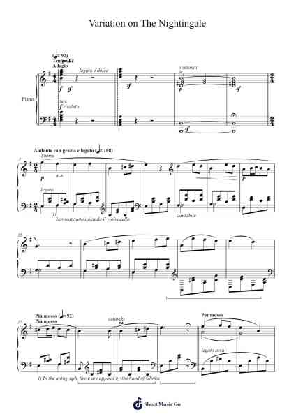 Variations on a Theme of The Nightingale by Glinka Sheet Music by Glinka-Arr.Rares