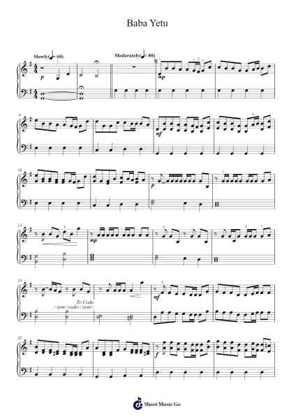 Baba Yetu Sheet Music by Christopher Tin-Arr.Gailgale