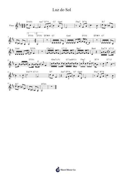 Luz do Sol Sheet Music by Caetano Veloso-Arr.Cookjoe