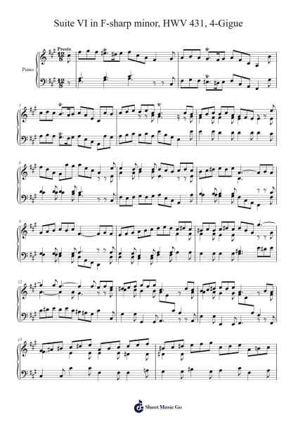 Suite VI in F-sharp Minor, HWV 431: IV. Gigue Sheet Music by George Frideric Handel-Arr.Pipril
