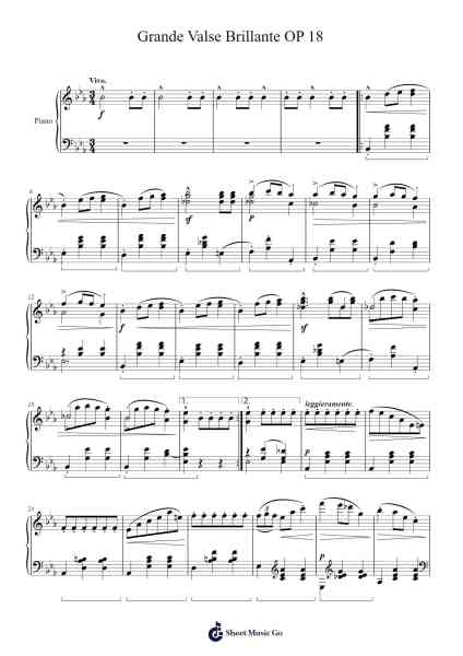 Grande Valse Brillante in E-flat Major, Op. 18 Sheet Music by Frédéric Chopin-Arr.Hugsay