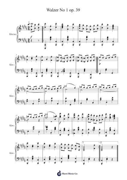 Waltz No. 1 in B Major, Op. 39 Sheet Music by Johannes Brahms-Arr.Wilheljones
