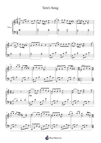 Teru's Song Sheet Music by Hiroko Taniyama-Arr.Yetbur Jacmill