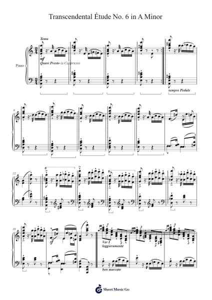 Transcendental Études after Paganini, S. 140 No. 6 in A Minor Sheet Music by Franz Liszt-Arr.Ribloor