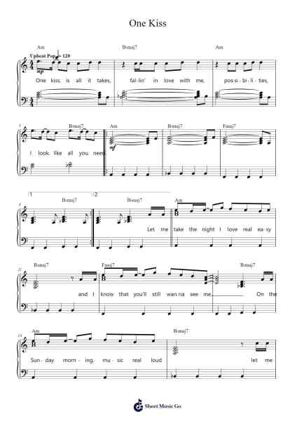 One Kiss Sheet Music by Calvin Harris/Dua Lipa/Jessie Reyez-Arr.Davexy Tykins