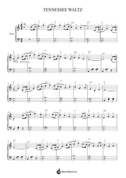 TENNESSEE WALTZ Sheet Music by Reed Stewart/Pee Wee King-Arr.Nickkirk Inje