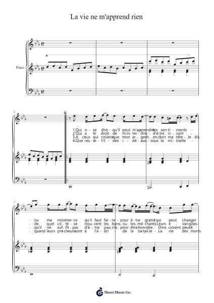 La vie ne m'apprend rien Sheet Music by Daniel Balavoine-Arr.Popbraith Cookryl