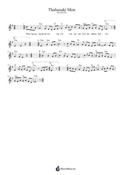 Thalassaki Mou Sheet Music by undefined-Arr.Werfith