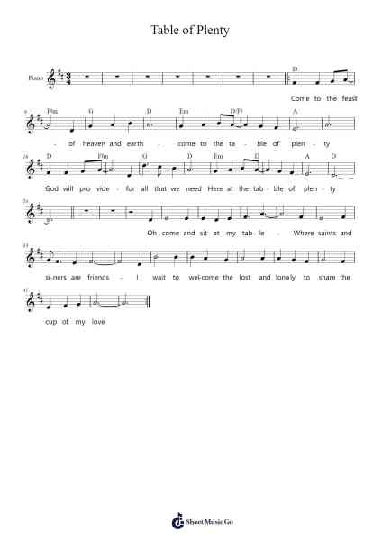 Table of Plenty Sheet Music by Dan Schutte-Arr.Gisbey Gregbins