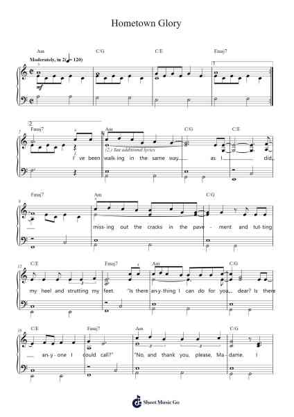Hometown Glory Sheet Music by Adele-Arr.Vabuck Clevevien
