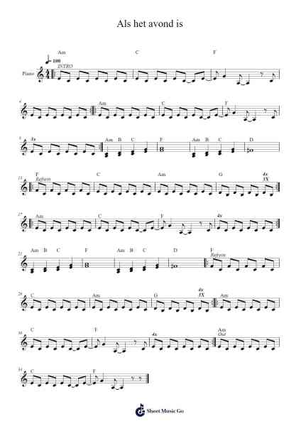 Als het avond is Sheet Music by Suzan en Freek-Arr.Wyattnix Abniel