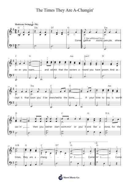 The Times They Are A-Changin' Sheet Music by Bob Dylan/Peter, Paul & Mary-Arr.Davehan