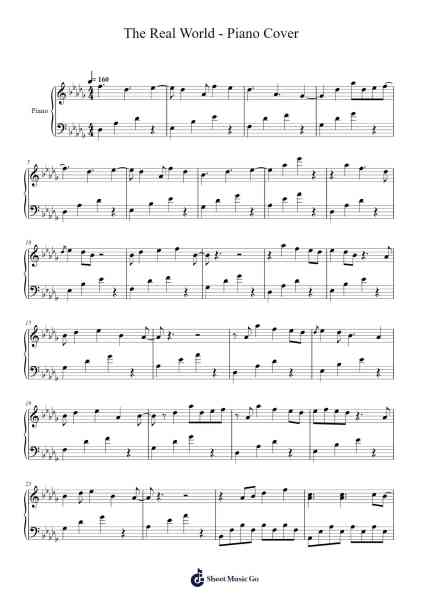 The Real World - Piano Cover Sheet Music by Adam Young-Arr.Myrtours Hihill
