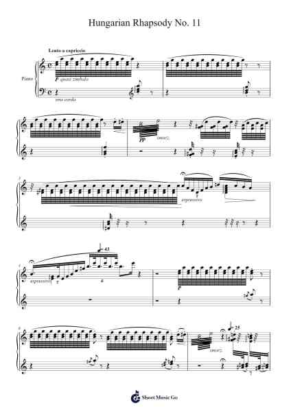 Hungarian Rhapsody No. 11 in A Minor Sheet Music by Franz Liszt-Arr.Yulevieve
