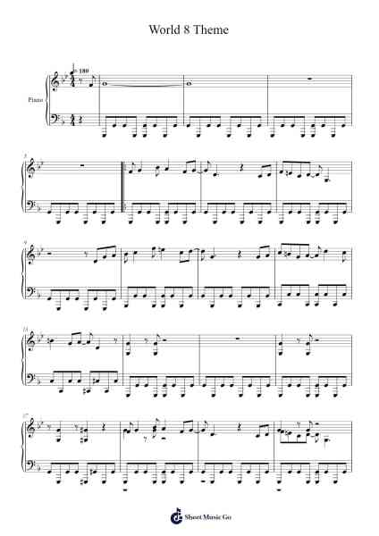 New Super Mario Bros. Wii World 8 Theme Sheet Music by Shiho Fujii/Ryo Nagamatsu/Kenta Nagata-Arr.Wilheljones
