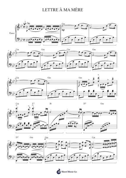 LETTRE À MA MÈRE Sheet Music by Paul de Senneville/Oliver Toussaint-Arr.Gemfoe Conchey