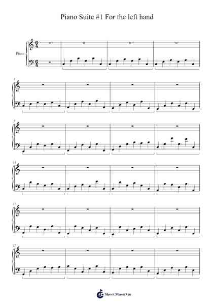 Piano Suite #1 For the left hand Sheet Music by Ronald Karle-Arr.Lytckey Comnel
