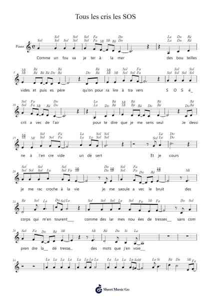 Tous les cris les SOS Sheet Music by Daniel Balavoine-Arr.Lenshaw