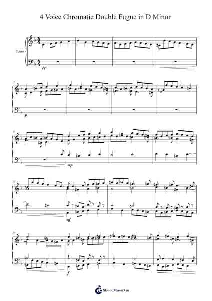 4 Voice Chromatic Double Fugue in D Minor (Original, Unfinished) Sheet Music by undefined-Arr.Jersoon
