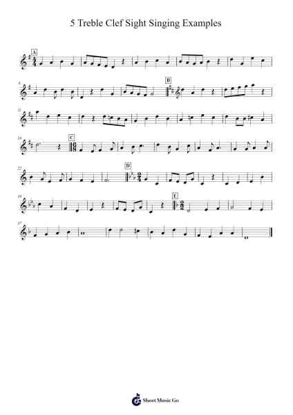 5 Treble Clef Sight Singing Examples Sheet Music by Caekit-Arr.Buckchad