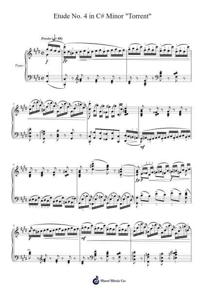 Etude No. 4 in C# Minor, Op. 10 "Torrent" Sheet Music by Frédéric Chopin-Arr.Wesriah