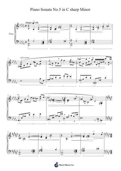 Piano Sonata No.5 in C sharp Minor Sheet Music by Luyer Trisnence-Arr.Kitfy