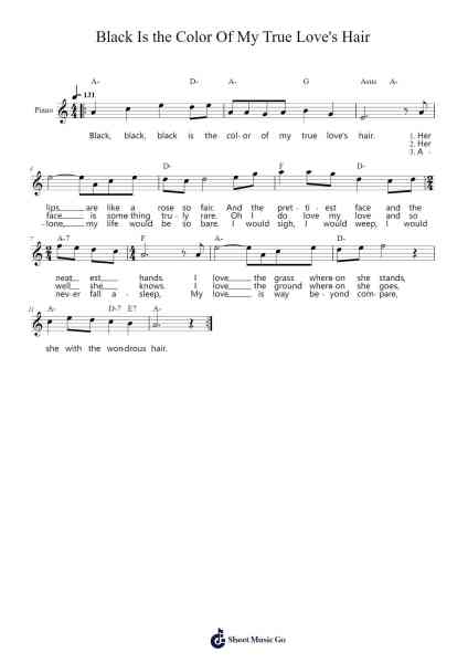 Black is the Color of My True Love's Hair Sheet Music by Traditional-Arr.Oisenrob Clyger