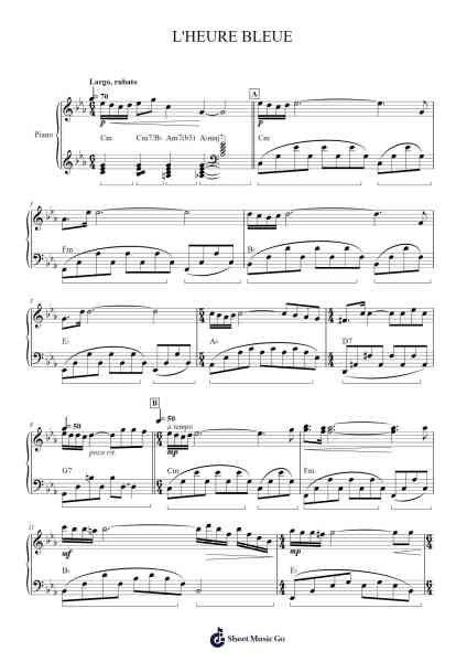 L'HEURE BLEUE Sheet Music by OLIVIER TOUSSAINT-Arr.Wanje Phoefra
