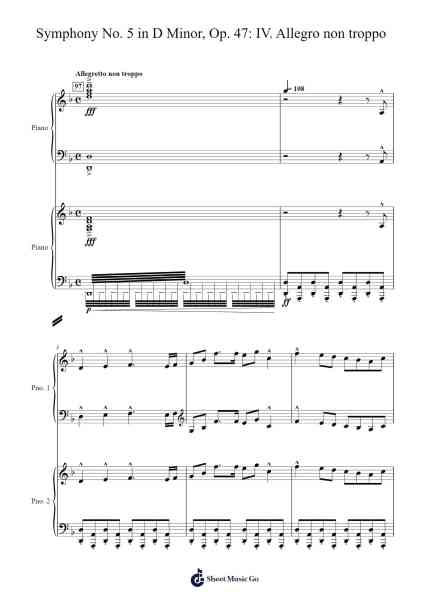 Symphony No. 5 in D Minor, Op. 47: IV. Allegro non troppo Sheet Music by Dmitri Shostakovich-Arr.Wesriah