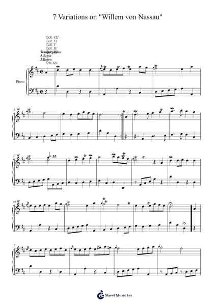 7 Variations on "Willem von Nassau", K. 25 Sheet Music by Wolfgang Amadeus Mozart-Arr.Noelpiers Sonmann