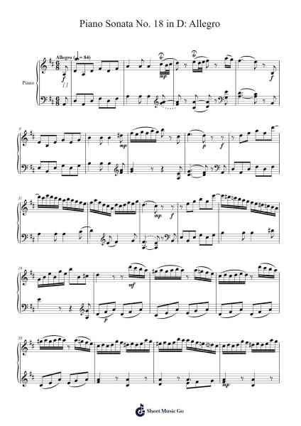 Piano Sonata No. 18 in D Major, K. 576: I. Allegro Sheet Music by Wolfgang Amadeus Mozart-Arr.Simpbrown