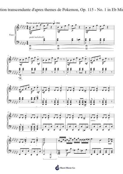 Etudes d'execution transcendante d'apres themes de Pokemon, Op. 115 - No. 1 in Eb Minor, "Tempest" Sheet Music by Junichi Masuda/Go Ichinose-Arr.Auslus Yeachard
