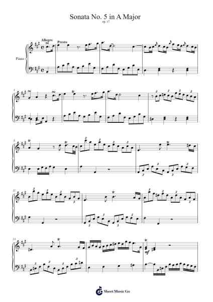 Sonata No. 5 in A Major, Op. 17 Sheet Music by Johann Christian Bach-Arr.Wolflor Coltrid