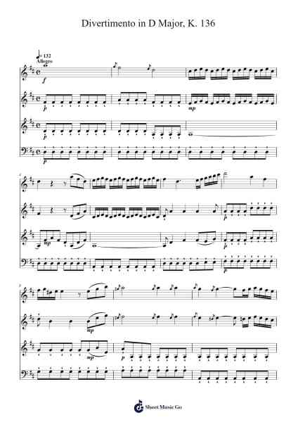 Divertimento in D Major, K. 136 (Salzburg Symphony No. 1): I. Allegro Sheet Music by W. A. Mozart-Arr.Cisbrian Jestier