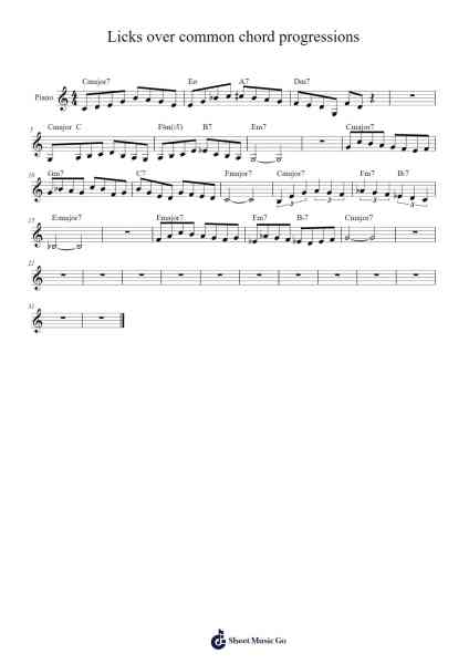 Licks over common chord progressions النوتات الموسيقية بواسطة Lévi Cox-ترتيب.Gunsea Holmesbob