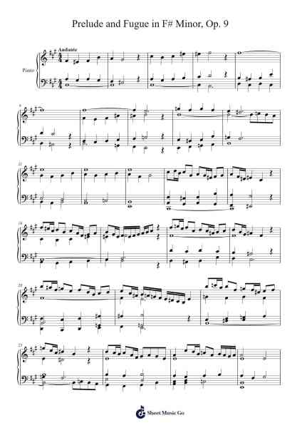 Prelude and Fugue in F# Minor, Op. 9 Sheet Music by Daitrid Piersliam-Arr.Aslan Wordford