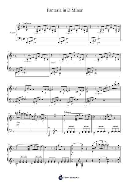 Fantasia in D Minor, K. 397 Sheet Music by W.A. Mozart-Arr.Drewleste Morebia