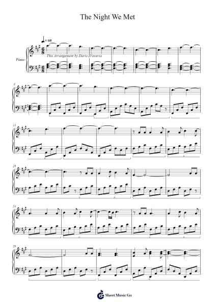 The Night We Met Sheet Music by Lord Huron-Arr.Huthorne