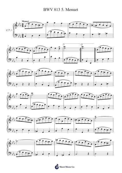 Partita No. 2 in C Minor, BWV 813: V. Menuet Sheet Music by Johann Sebastian Bach-Arr.Hedbraith