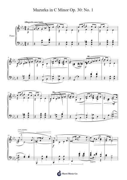 Mazurka in C Minor, Op. 30: No. 1 Sheet Music by F. Chopin-Arr.Cisgrey