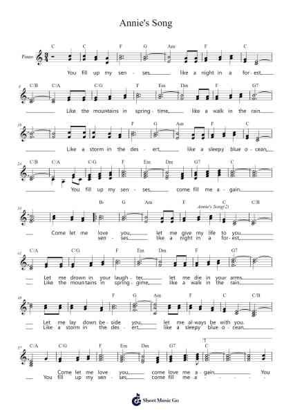 Annie's Song Sheet Music by John Denver-Arr.Yulevieve