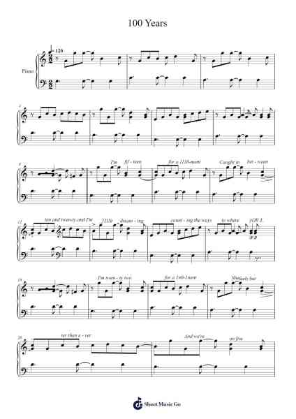 100 Years Sheet Music by FIVE FOR FIGHTING-Arr.Lizly Hojo