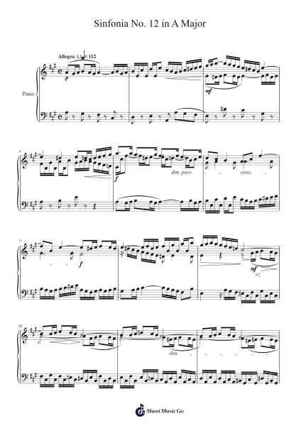 Sinfonia No. 12 in A Major, BWV 788 Sheet Music by Johann Sebastian Bach-Arr.Petpenn