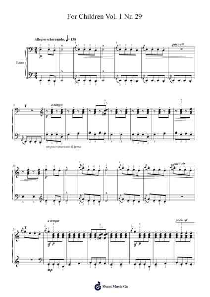 For Children, Vol. 1, No. 29: Pentatonic Tune, Sz. 42 Sheet Music by Béla Bartók-Arr.Campnah
