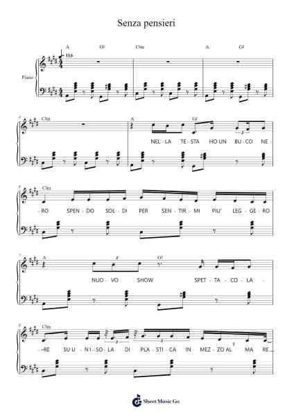 Senza pensieri Sheet Music by Fabio Rovazzi-Arr.Georfoe