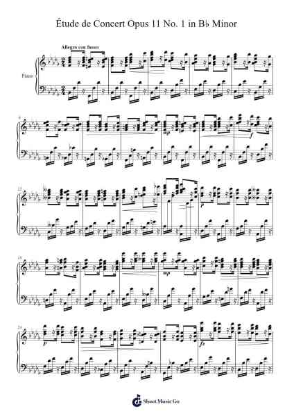 Étude de Concert Opus 11 No. 1 in B♭ Minor Sheet Music by Agathe Backer-Grøndahl-Arr.Yetlup Hoybird