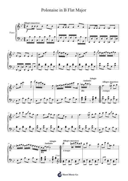 Polonaise in B Flat Major Sheet Music by Frederic Chopin-Arr.Wooraine Fintis