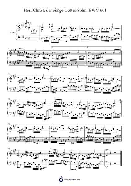 Herr Christ, der ein'ge Gottes Sohn, BWV 601 Sheet Music by Johann Sebastian Bach-Arr.Shamens Xedric
