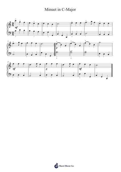 Minuet in C Major Sheet Music by Wolfgang Amadeus Mozart-Arr.Gunsea Holmesbob